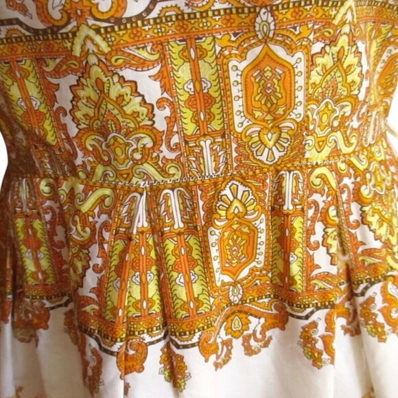 medium Vintage Dress 1960s Boho Floral Print Short Sleeve Dress Golden Print - Picture 4 of 7